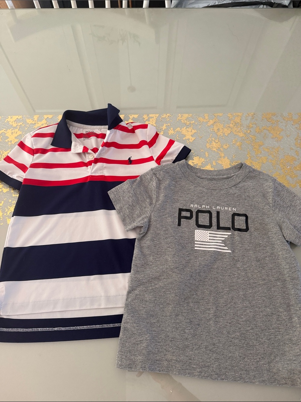 Polo by Ralph Lauren Kids Striped Polo Shirt & Gray Logo Tee